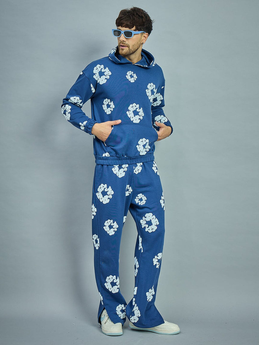 Navy Floral Oversized Hoodie Sweatshirts Fugazee