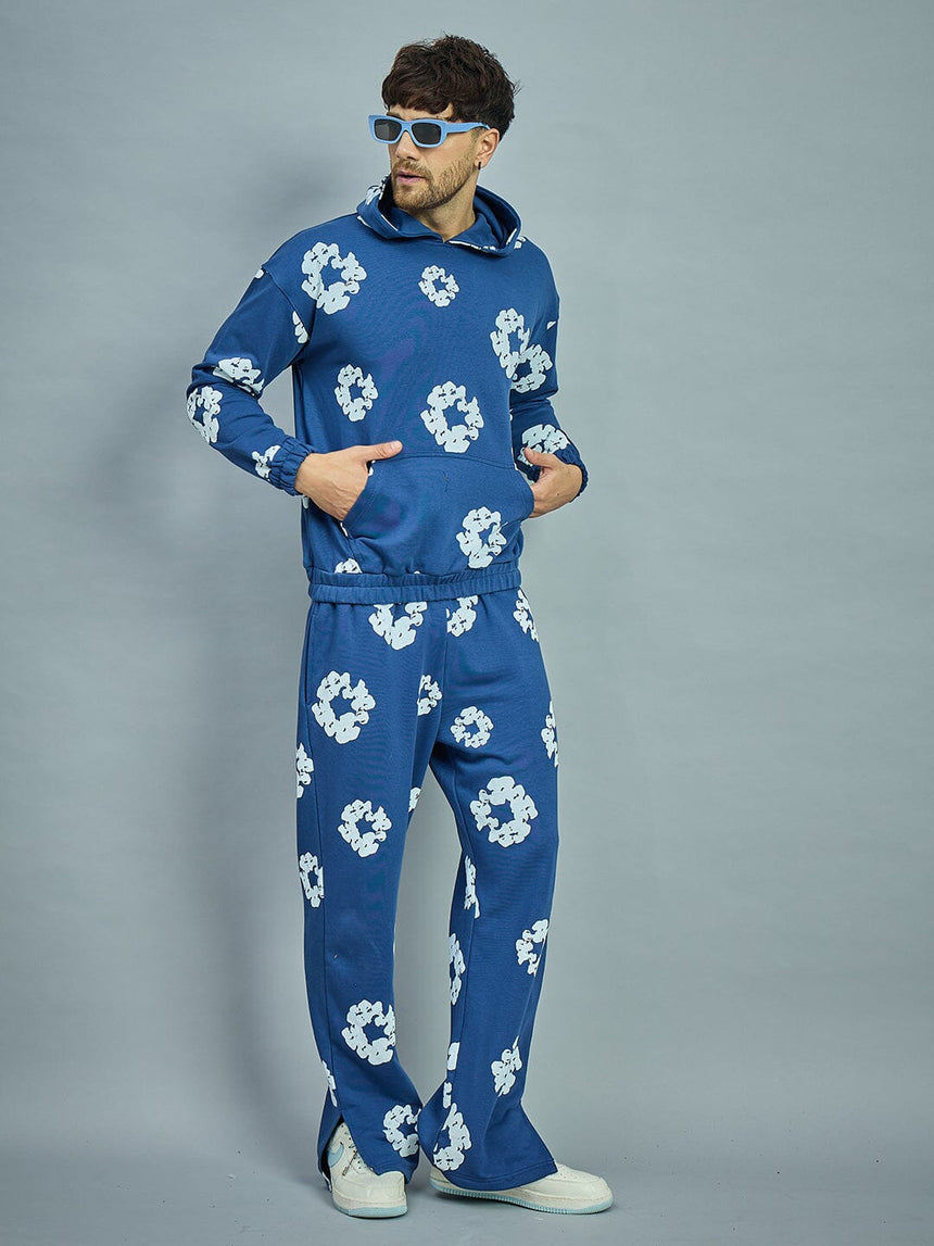 Navy Floral Oversized Tracksuit Tracksuits Fugazee