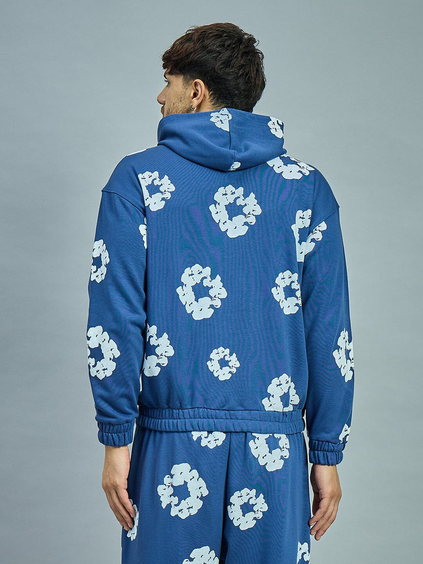 Navy Floral Oversized Hoodie Sweatshirts Fugazee