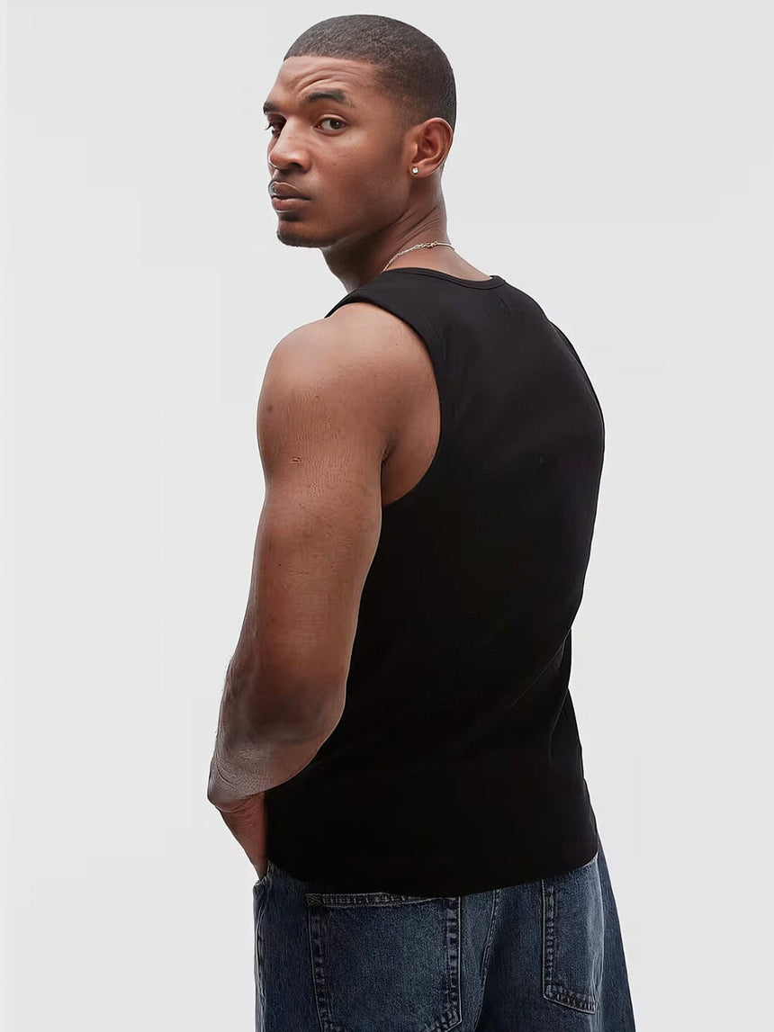 Black Ribbed Muscle Fit Vest T-Shirts Fugazee