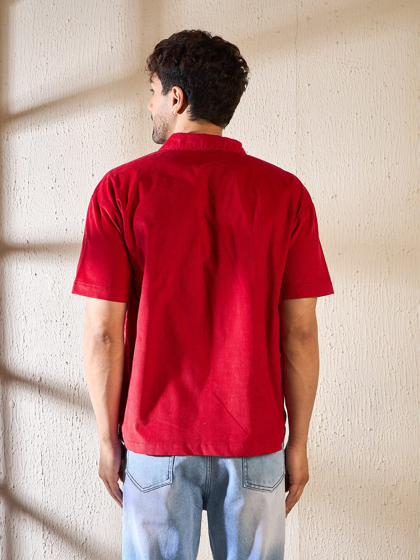 Red Corduroy Zipped Piping Shirt Shirts Fugazee