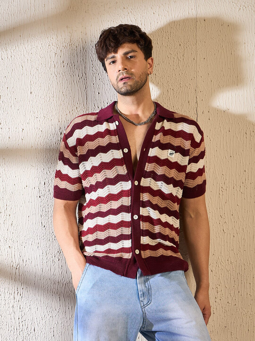 Shades Of Burgundy Crochet Shirt Shirts Fugazee