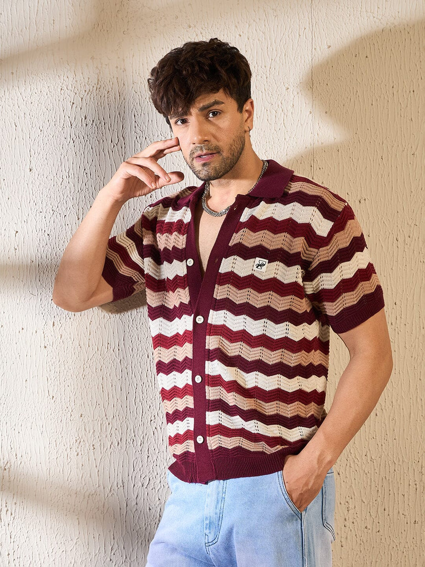 Shades Of Burgundy Crochet Shirt Shirts Fugazee