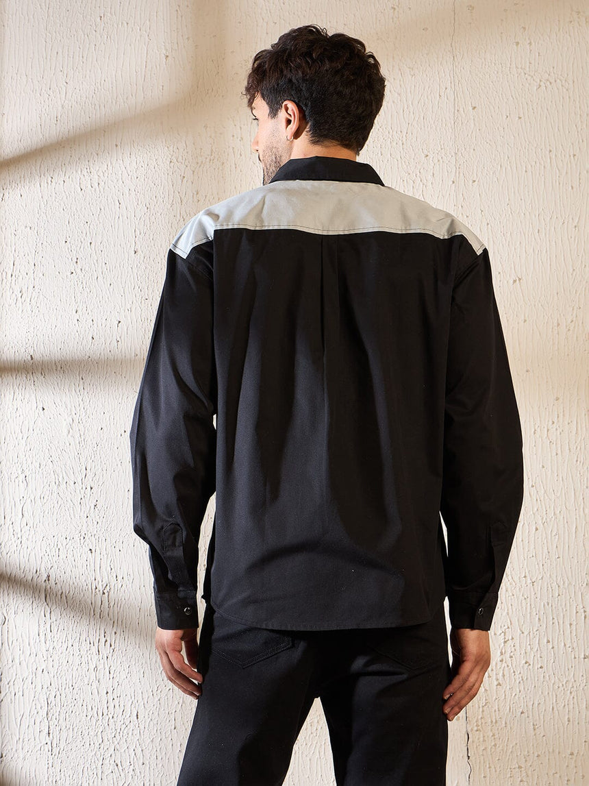 Black & Grey Contrast Panel Oversized Shirt Shirts Fugazee