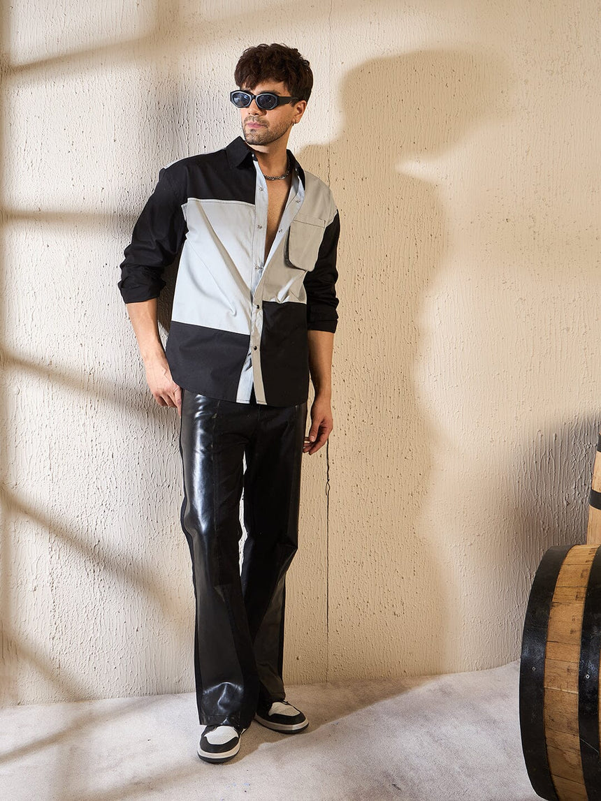 Black & Grey Contrast Panel Oversized Shirt Shirts Fugazee