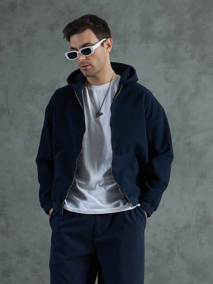 Navy Minimalist Polar Hoodie Sweatshirts Fugazee