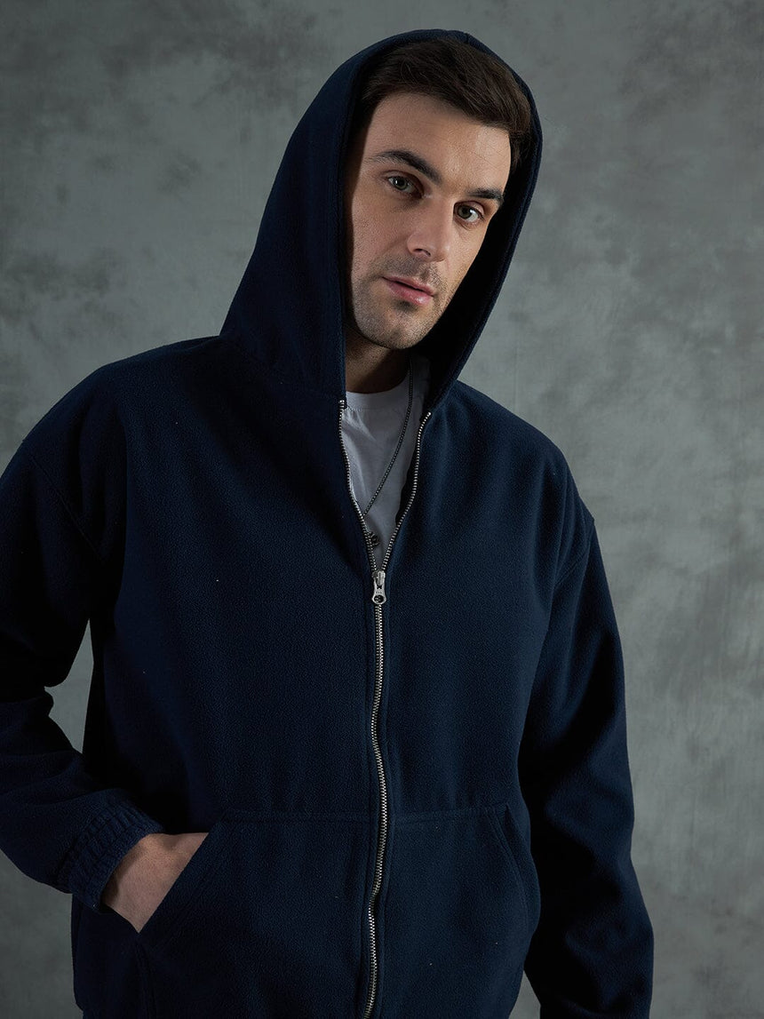 Navy Minimalist Polar Hoodie Sweatshirts Fugazee