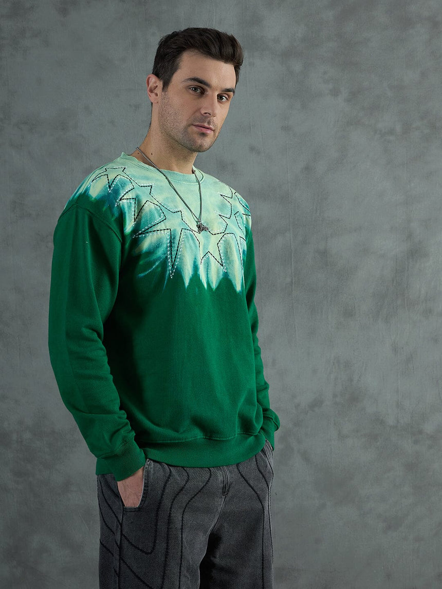 Green Star Embroidery Ombre Sweatshirt Sweatshirts Fugazee