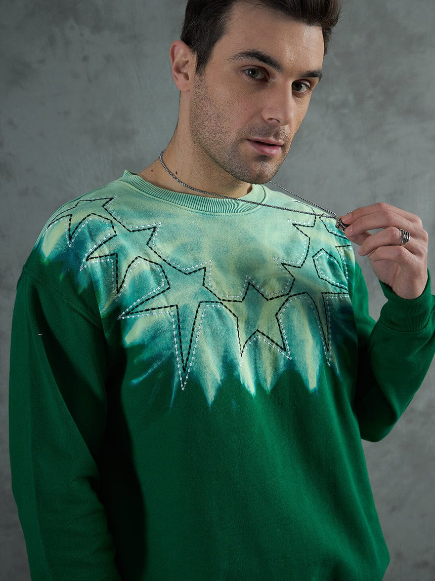 Green Star Embroidery Ombre Sweatshirt Sweatshirts Fugazee
