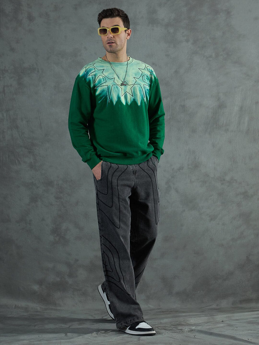 Green Star Embroidery Ombre Sweatshirt Sweatshirts Fugazee
