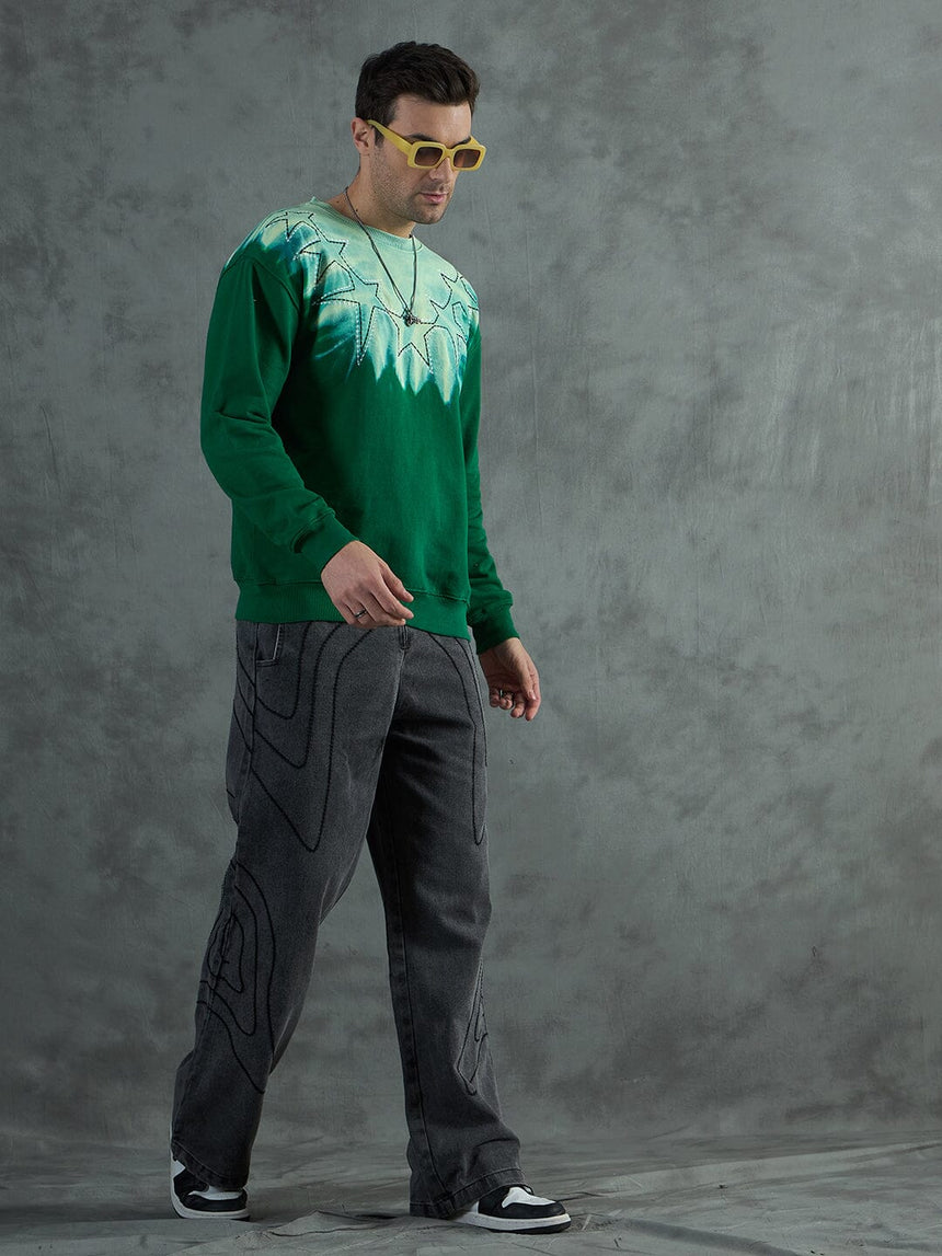 Green Star Embroidery Ombre Sweatshirt Sweatshirts Fugazee