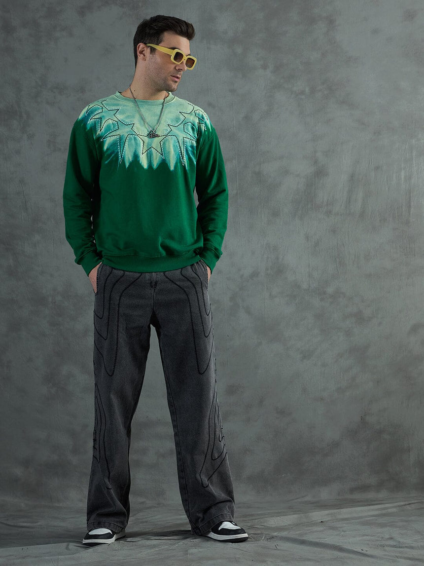 Green Star Embroidery Ombre Sweatshirt Sweatshirts Fugazee