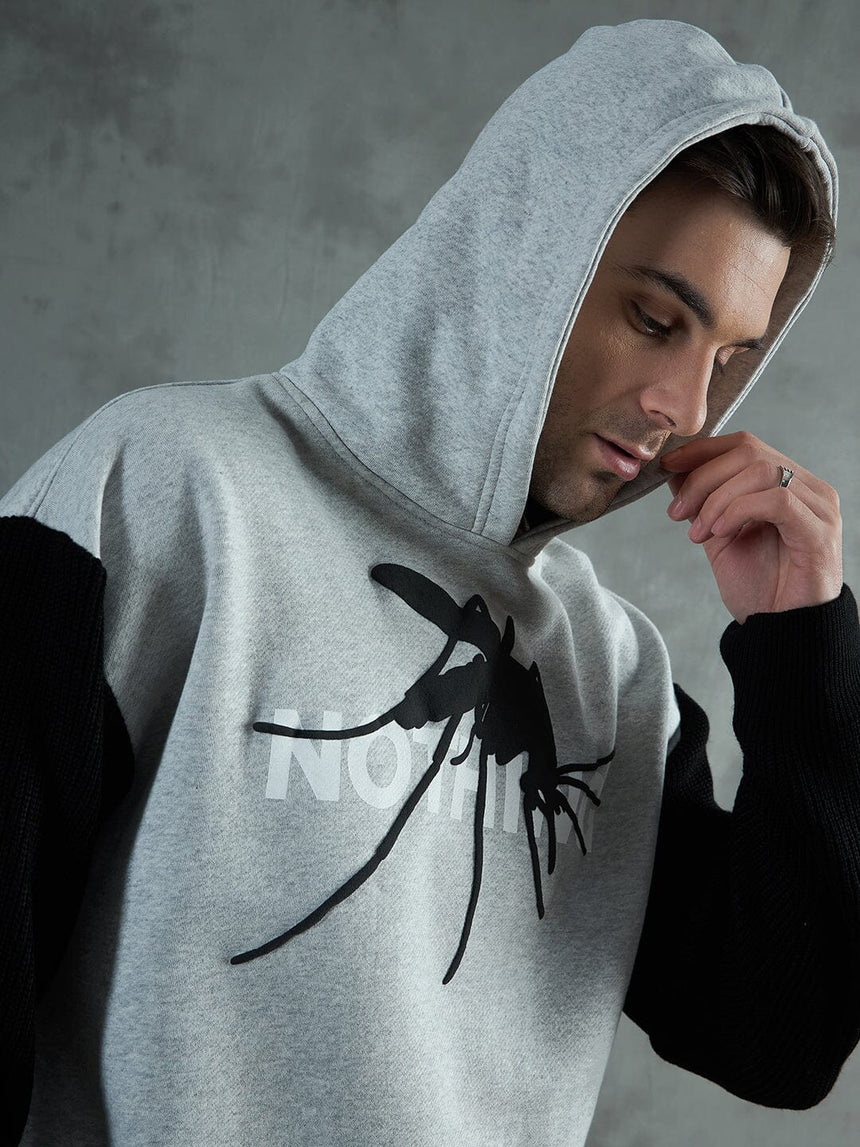 Grey Cropped Hoodie With Contrast Slevess Sweatshirts Fugazee