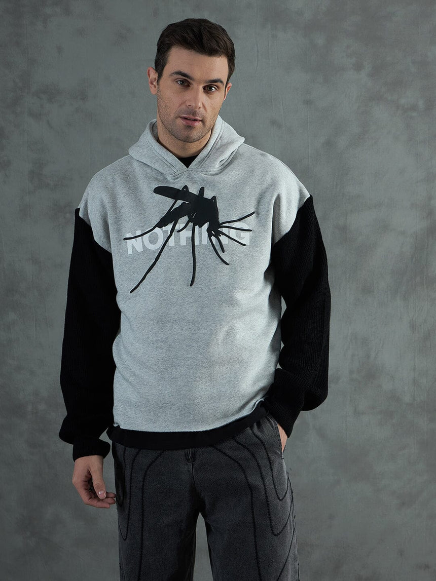 Grey Cropped Hoodie With Contrast Slevess Sweatshirts Fugazee