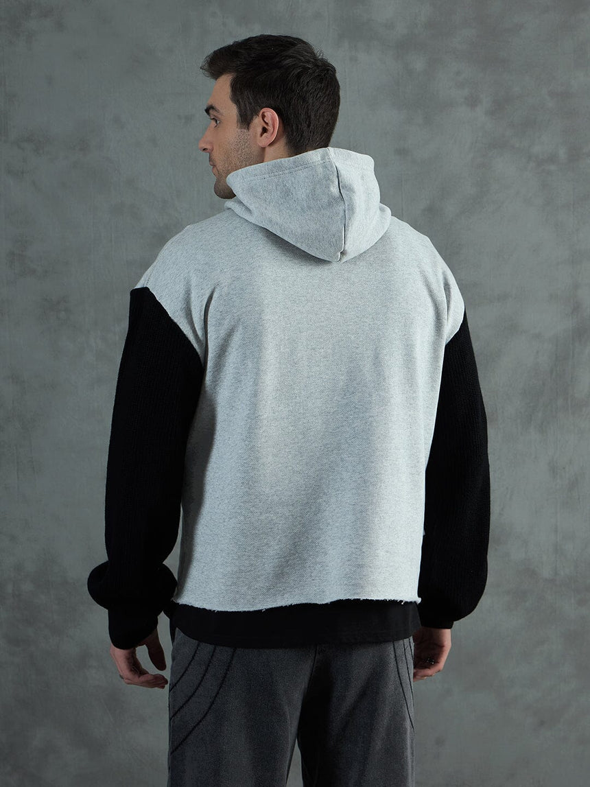 Grey Cropped Hoodie With Contrast Slevess Sweatshirts Fugazee