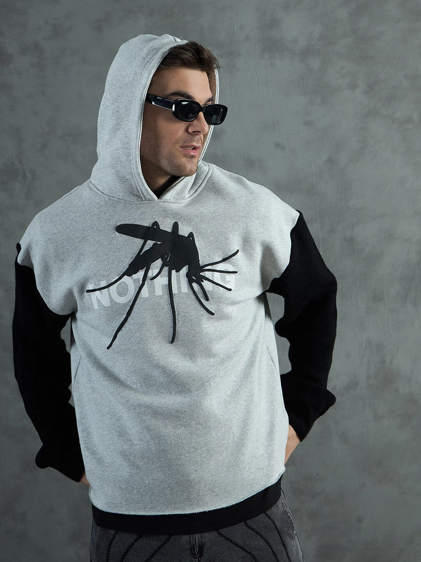 Grey Cropped Hoodie With Contrast Slevess Sweatshirts Fugazee