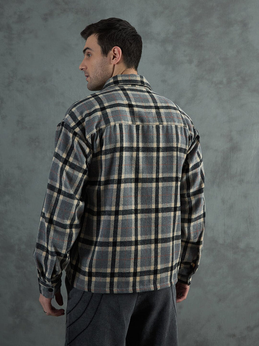 Grey Plaid Woollen OverShirt Shackets Fugazee