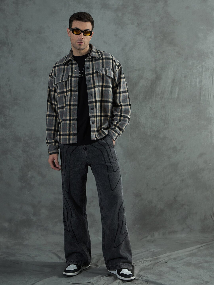 Grey Plaid Woollen OverShirt Shackets Fugazee