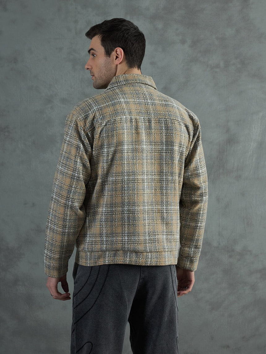 Biege Checkered Tweed Cropped Jacket Jackets Fugazee