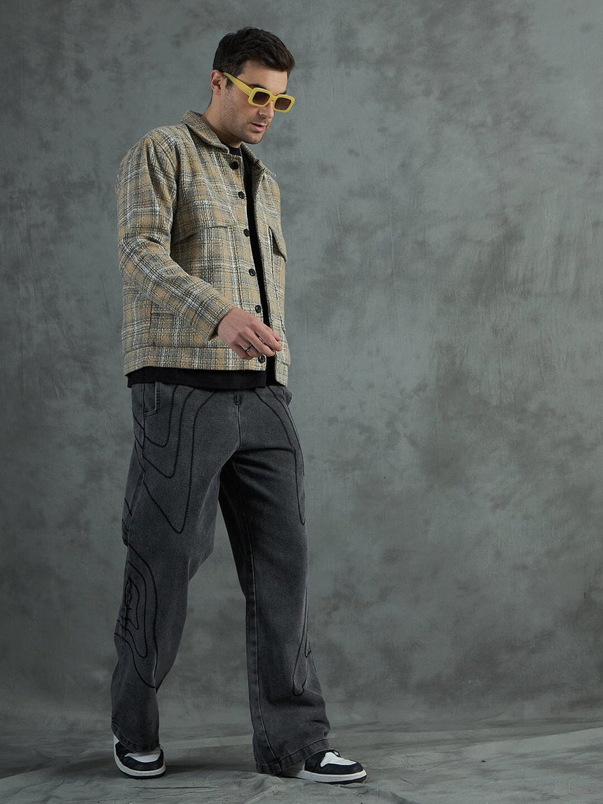 Biege Checkered Tweed Cropped Jacket Jackets Fugazee