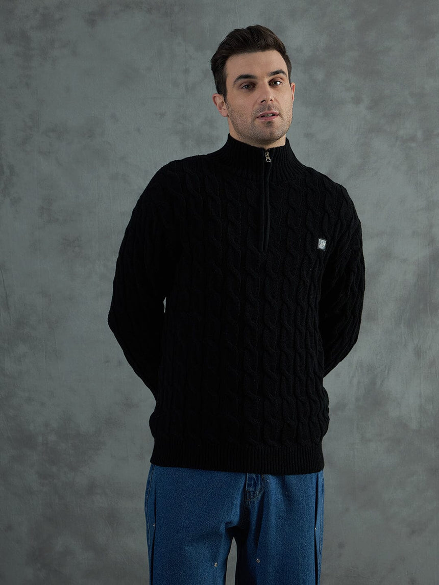 Black Cable Knit Turtle Neck Sweater Sweaters Fugazee