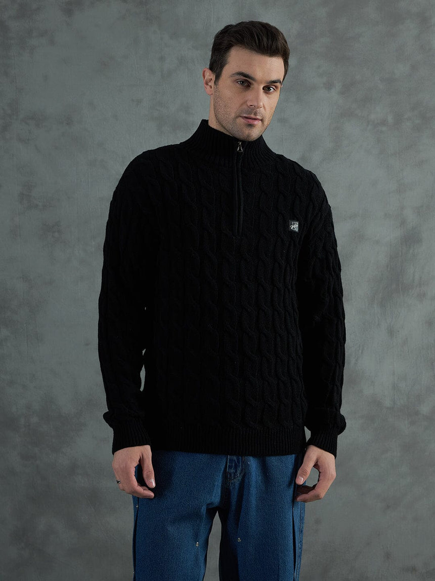 Black Cable Knit Turtle Neck Sweater Sweaters Fugazee