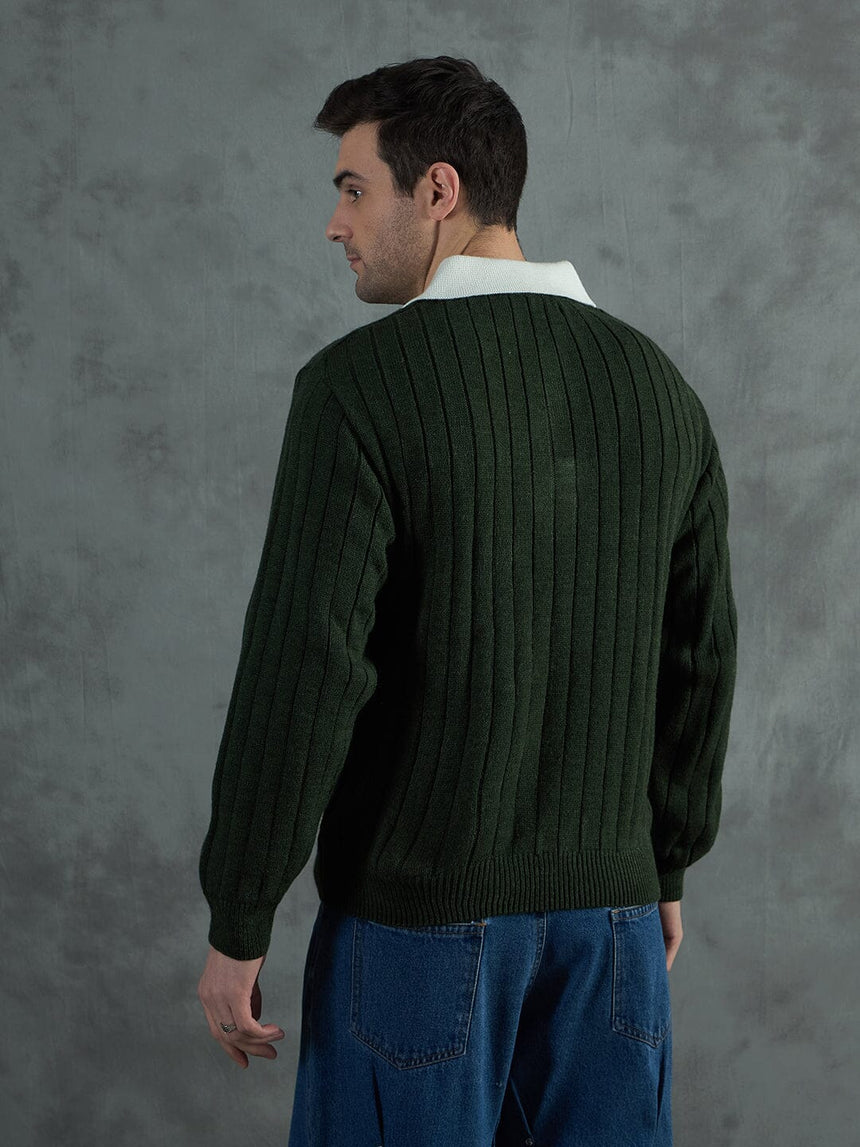 Green Cable Knit Polo Sweater Sweaters Fugazee