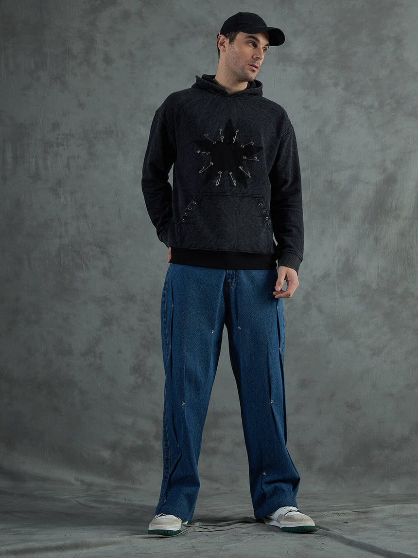 Acid Star Safety Pin Oversized Hoodie Sweatshirts Fugazee