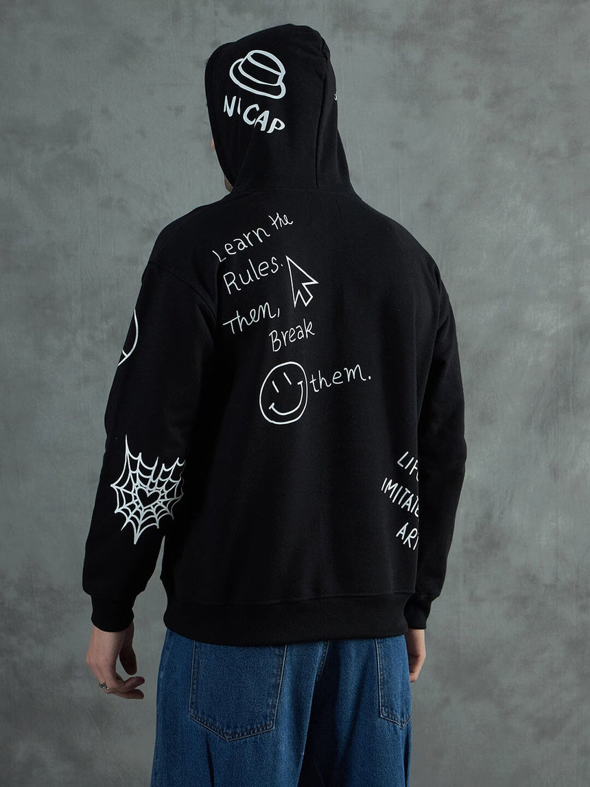 Black Graffiti Oversized Hoodie Sweatshirts Fugazee