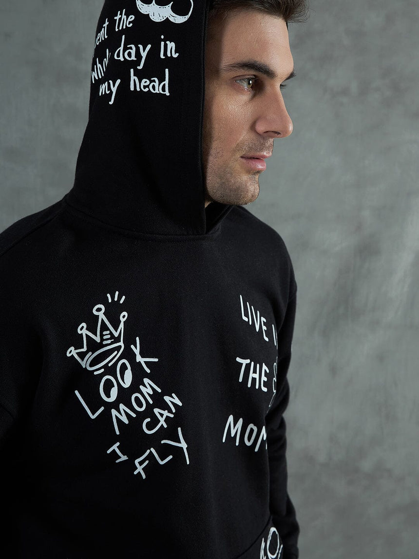Black Graffiti Oversized Hoodie Sweatshirts Fugazee