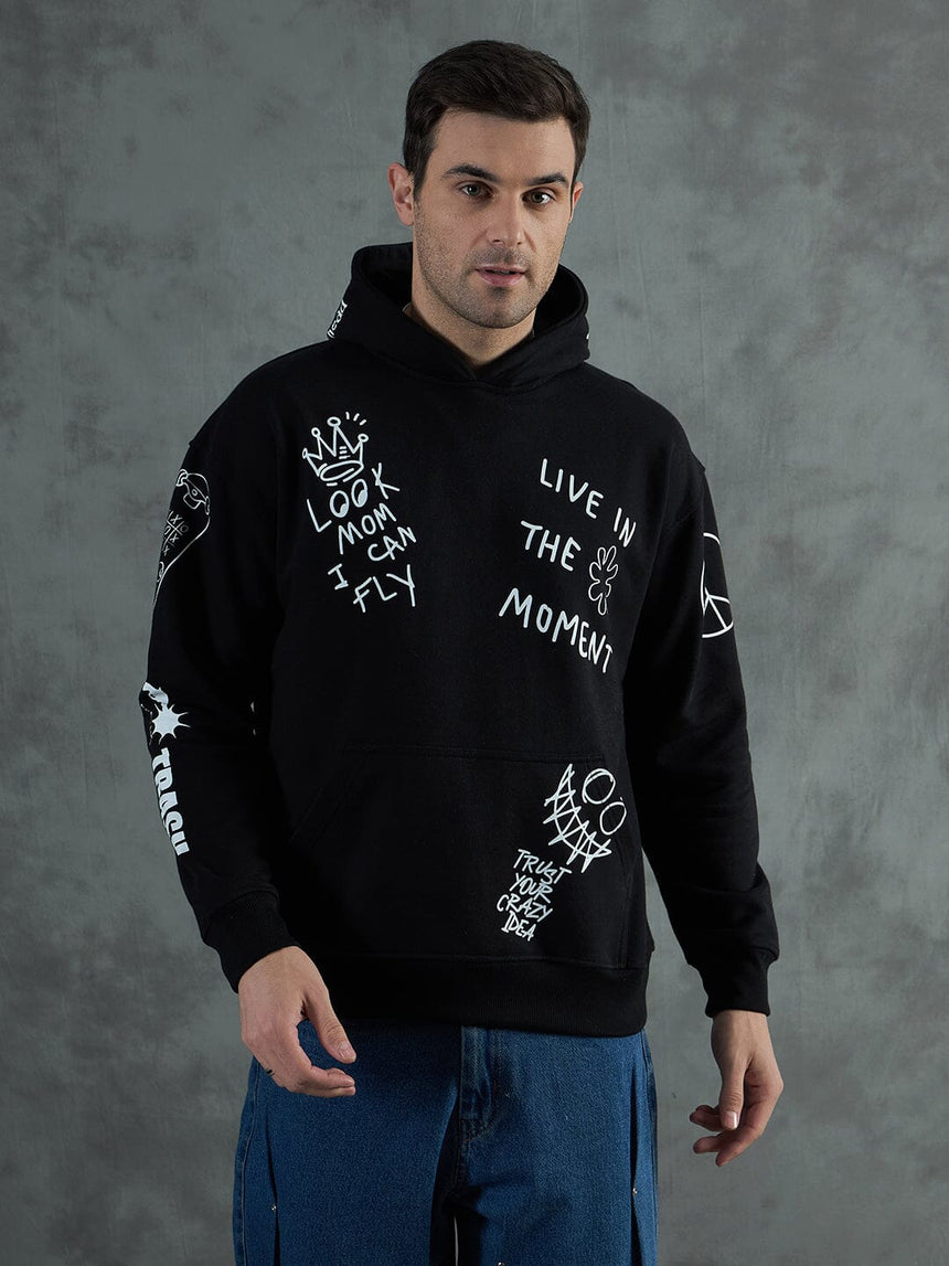 Black Graffiti Oversized Hoodie Sweatshirts Fugazee