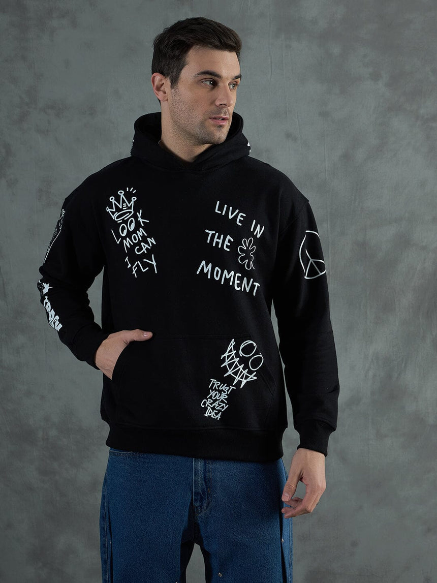 Black Graffiti Oversized Hoodie Sweatshirts Fugazee