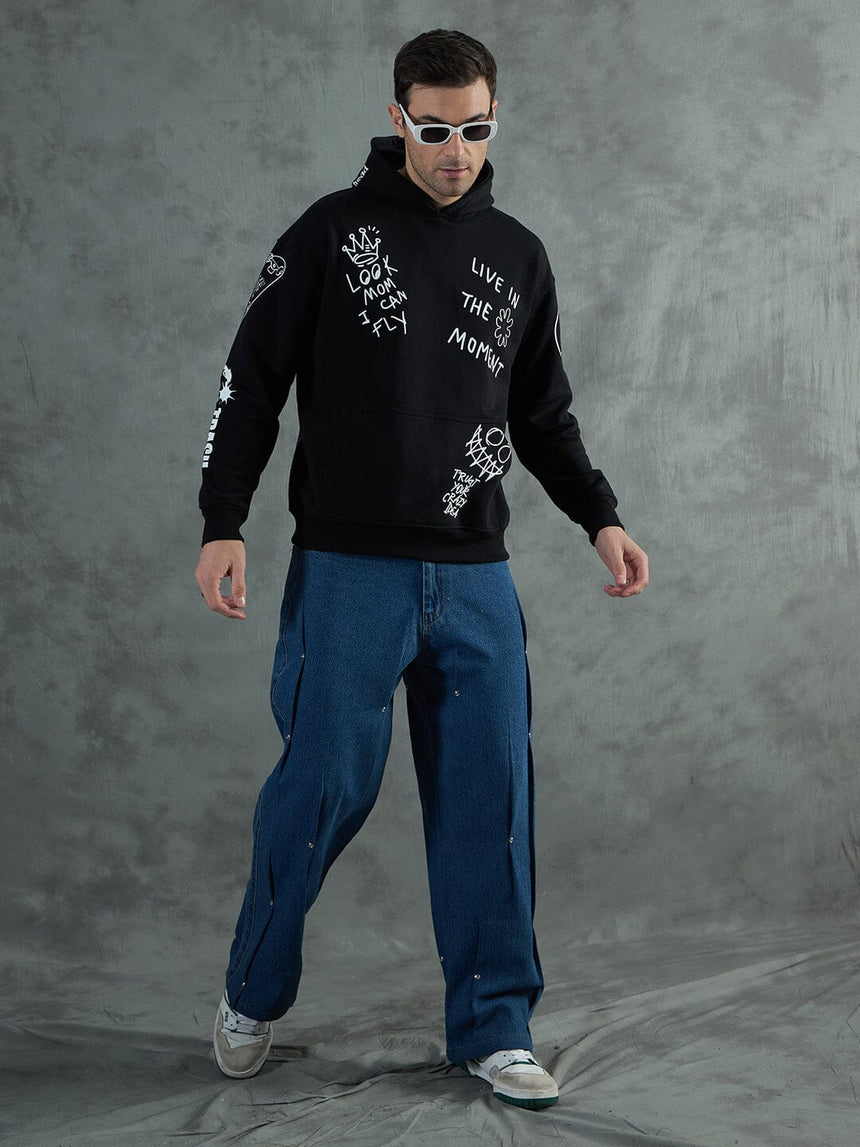 Black Graffiti Oversized Hoodie Sweatshirts Fugazee
