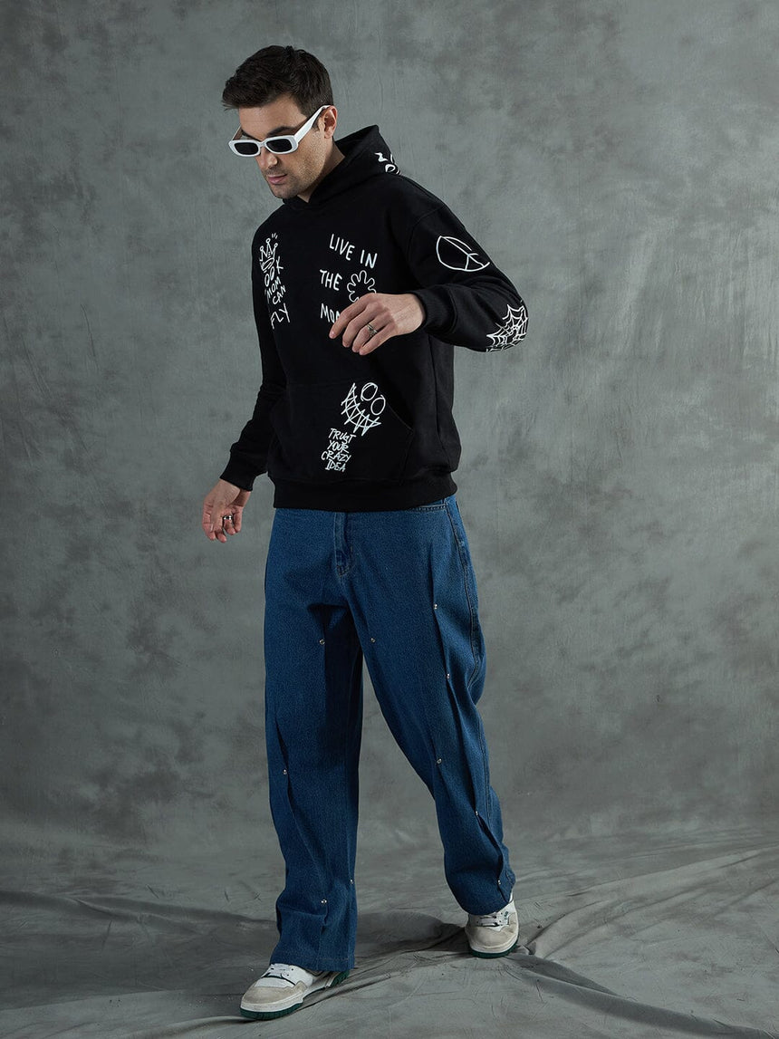 Black Graffiti Oversized Hoodie Sweatshirts Fugazee