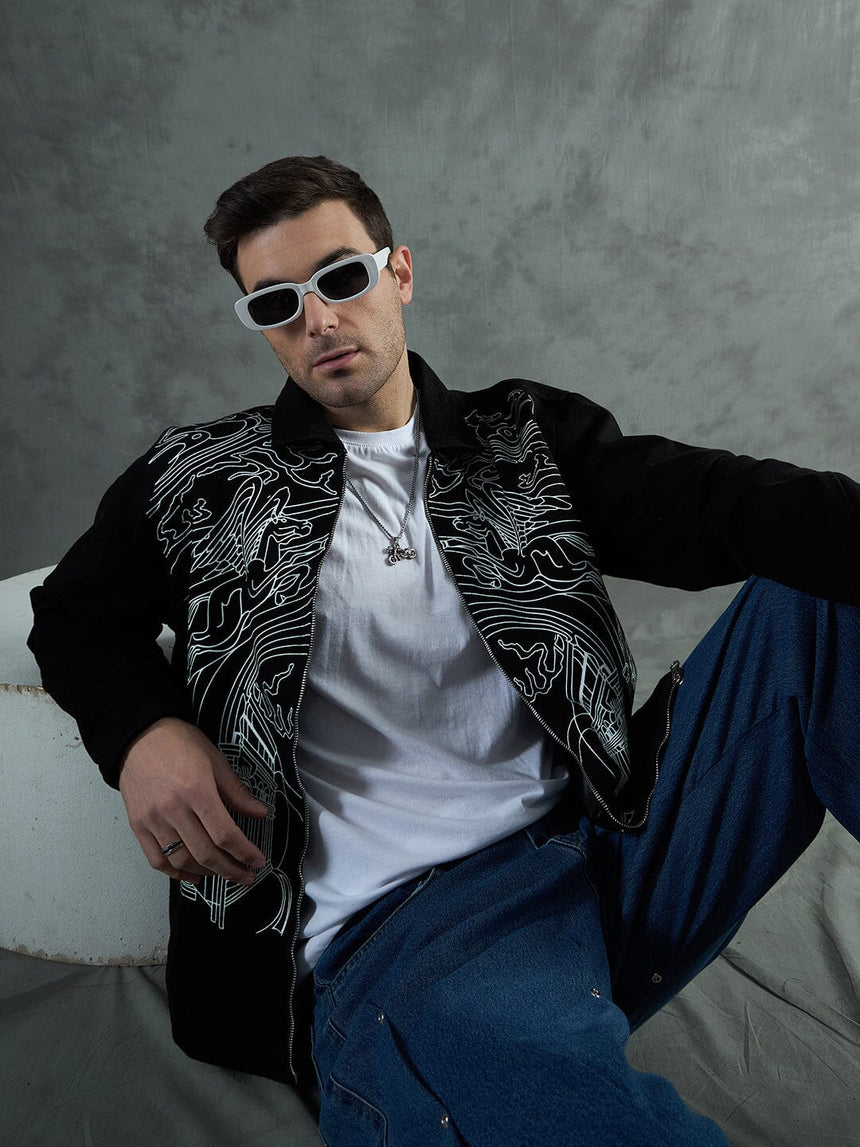 Black Lineart Harrington Jacket Jackets Fugazee