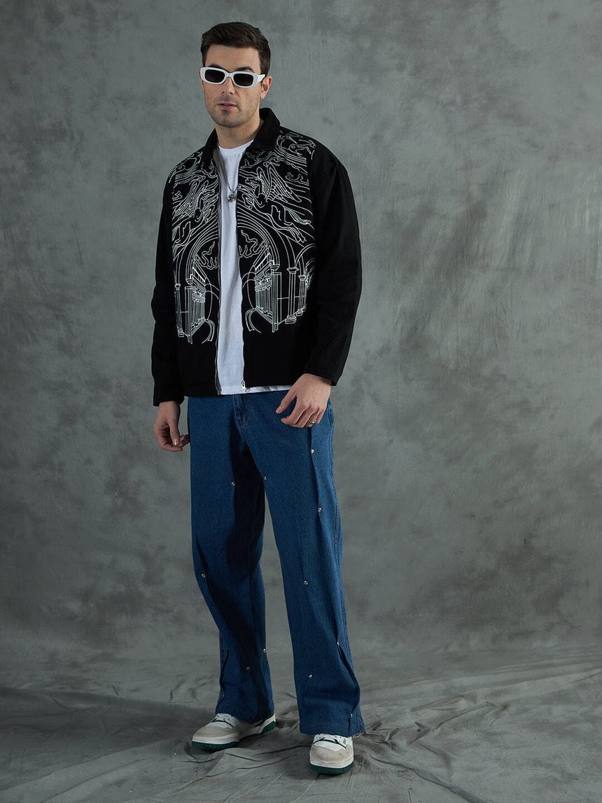 Black Lineart Harrington Jacket Jackets Fugazee