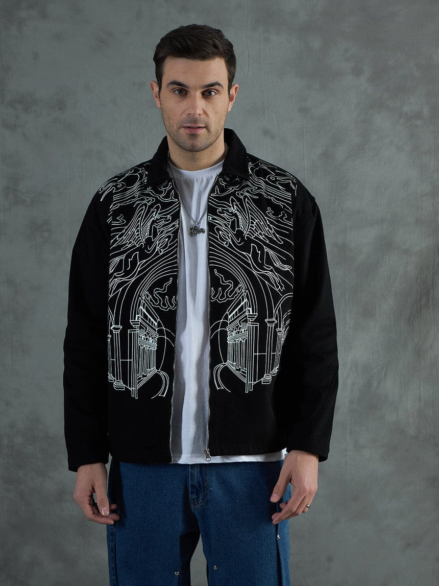 Black Lineart Harrington Jacket Jackets Fugazee