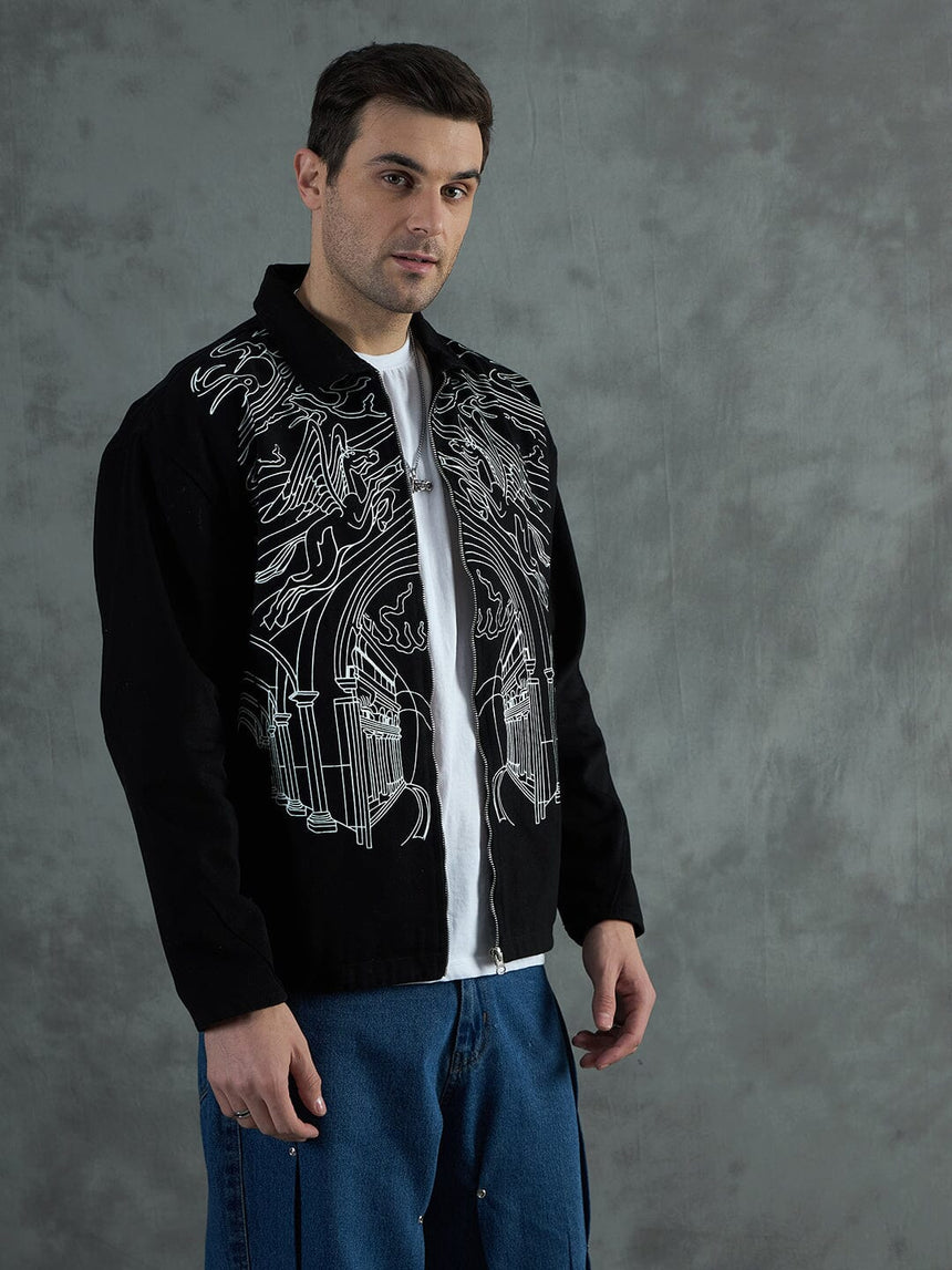 Black Lineart Harrington Jacket Jackets Fugazee