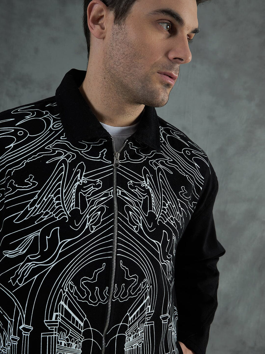 Black Lineart Harrington Jacket Jackets Fugazee