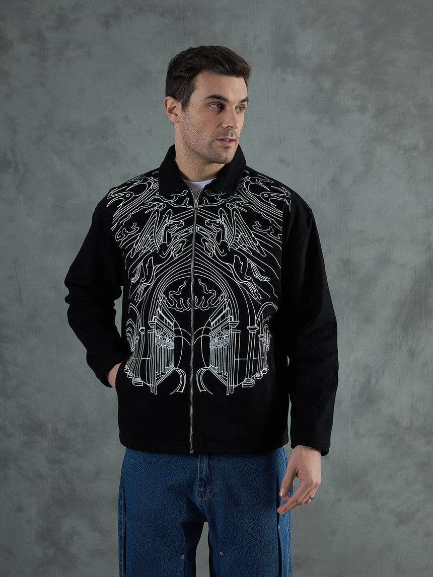 Black Lineart Harrington Jacket Jackets Fugazee