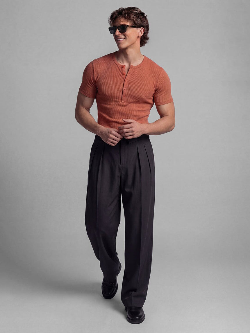 Rust Ribbed Henley Short Sleeves Tshirt T-Shirts Fugazee