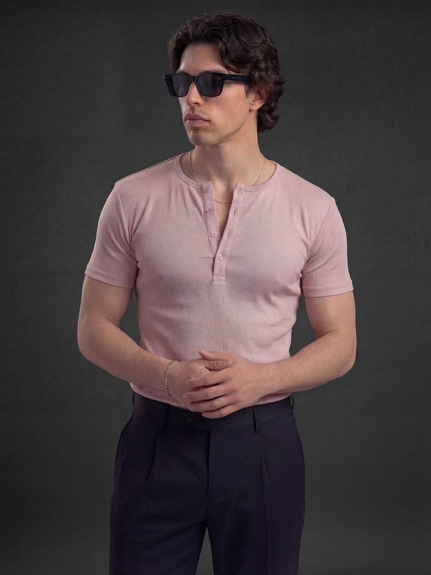 Tropical Peach Ribbed Henley Short Sleeves Tshirt T-Shirts Fugazee