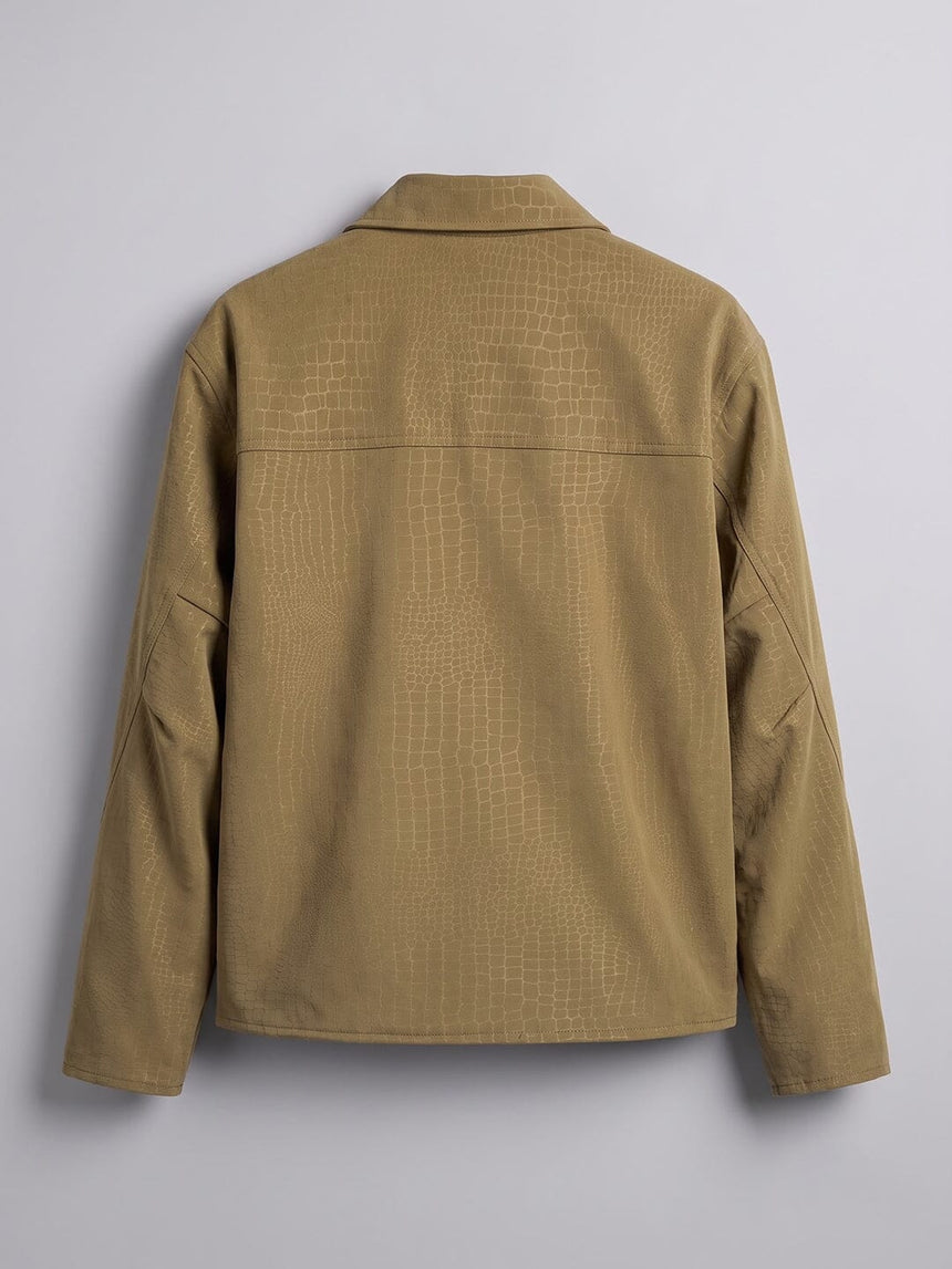 Tan Croc Textured Fireman Clasp Harrington Jacket Jackets Fugazee