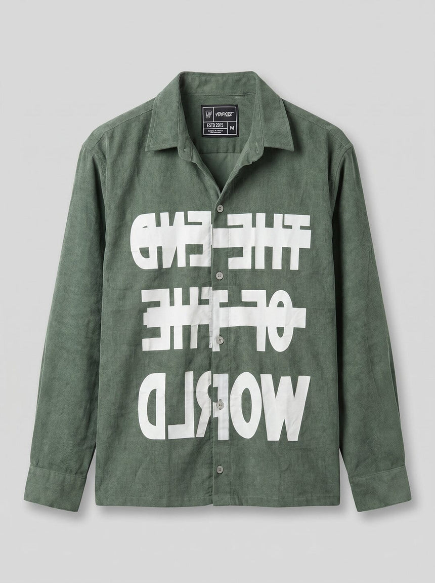 Pine Green Graphic Corduroy Cropped Shirt Shirts Fugazee