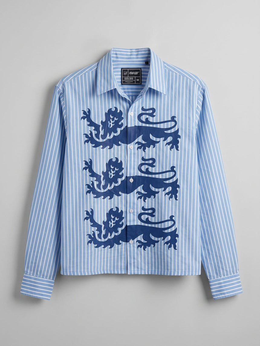 Chambray Blue Lions Graphic Cropped Shirt Shirts Fugazee
