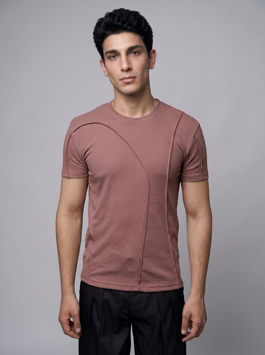 Dusty Cedar Ribbed Cut Sew Muscle Tshirt
