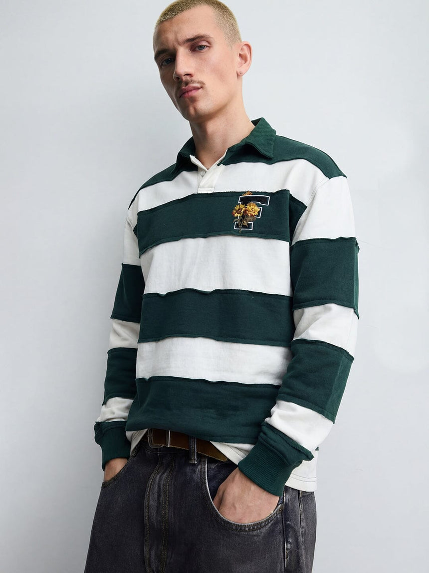 Bottle Green And White Monogram Rugby Sweatshirt Sweatshirts Fugazee