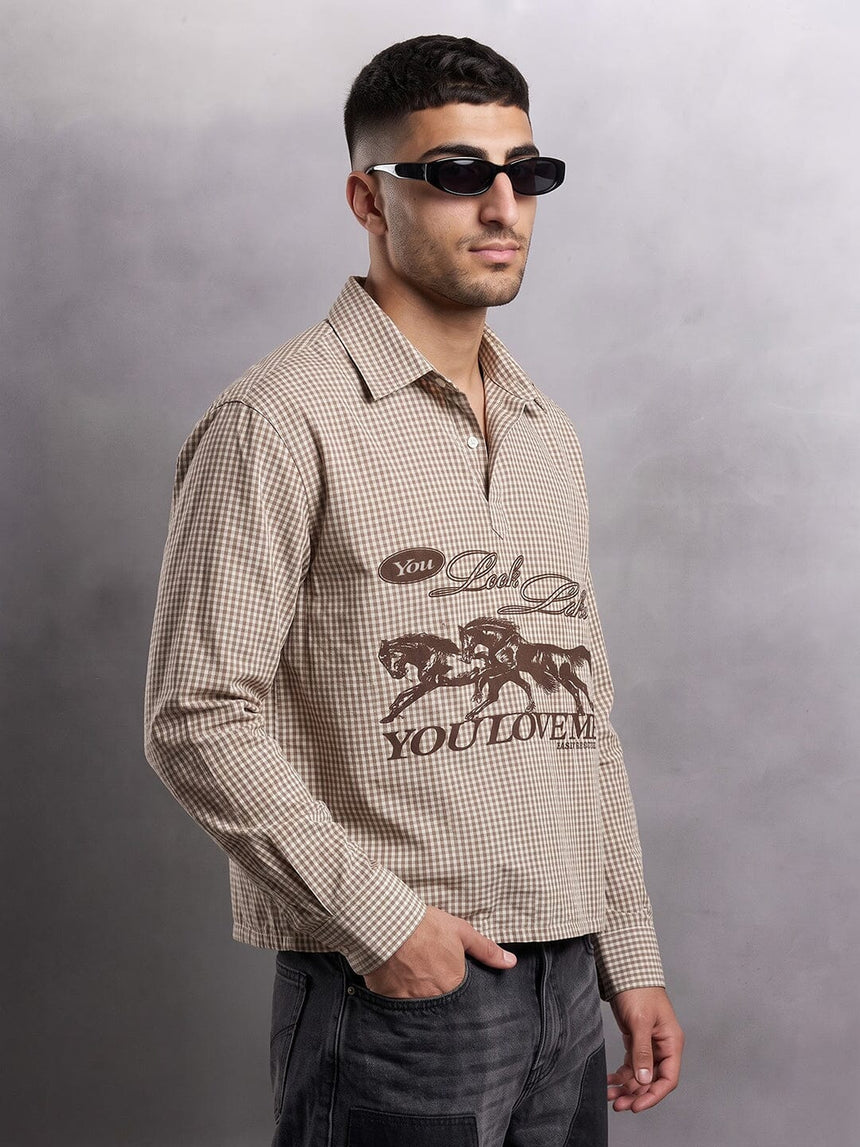 Mahagony Checkered Graphic Quarter Shirt Shirts Fugazee