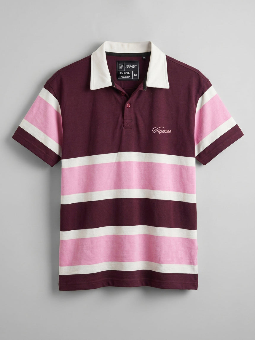 Crimson Striped Cropped Polo Tshirt T-Shirts Fugazee