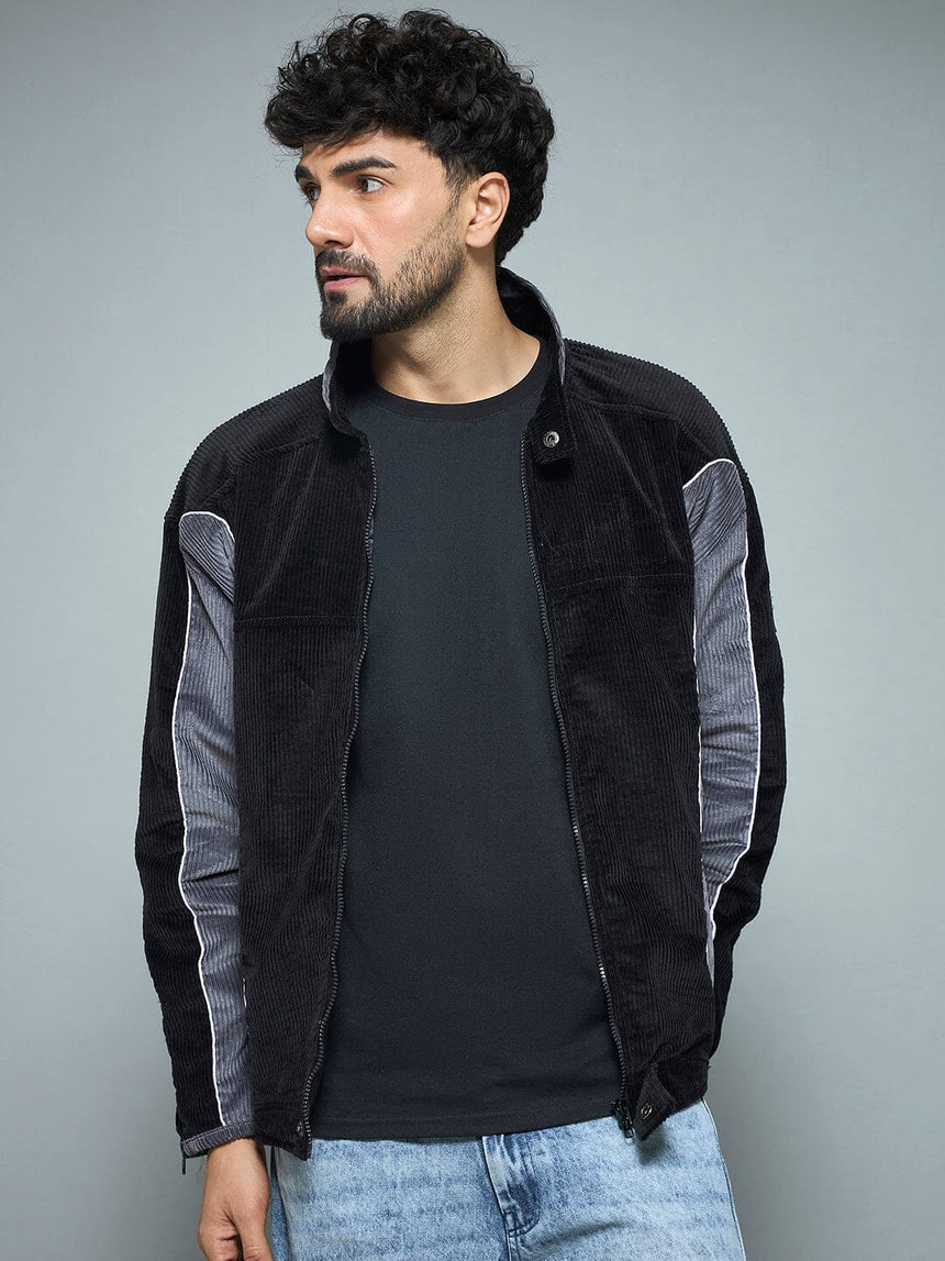 Black & Grey Corduroy Moto Jacket Jackets Fugazee
